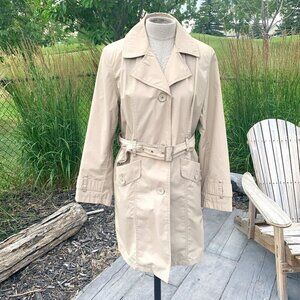 Vintage 90s Jones & Co Beige Belted Trench Raincoat Overcoat
